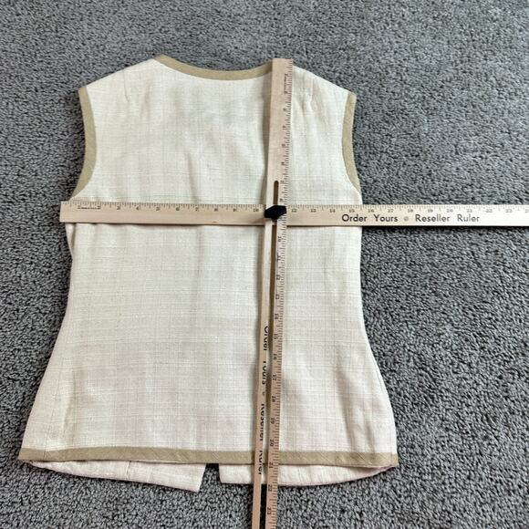 VINTAGE 60s Moe Nathan Silk Vest Womens 8 Beige Button Front Sleeveless READ - Picture 10 of 13